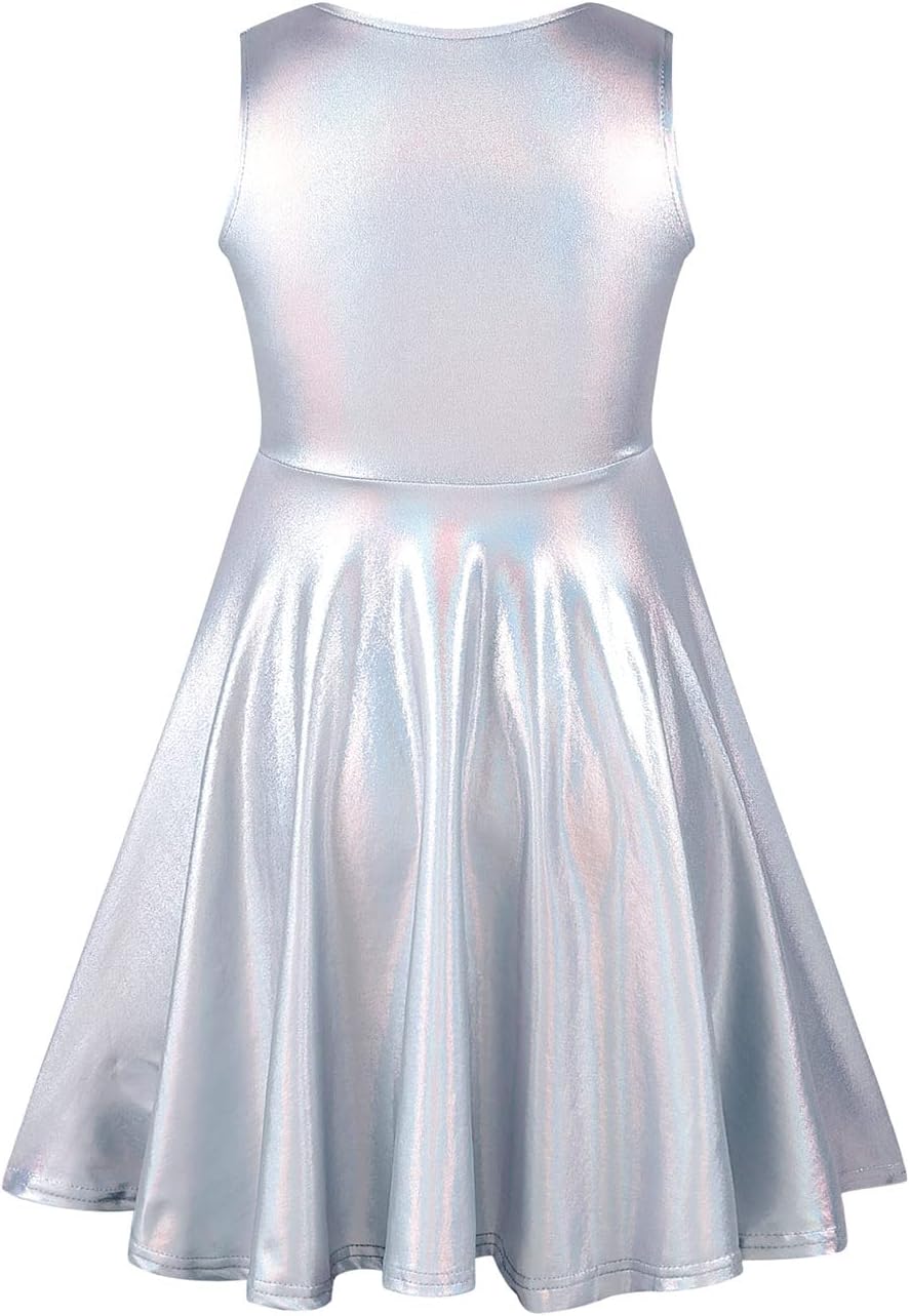 LUCKYGAL Girls Metallic Dresses Holographic Sparkly Shiny Party Dress Sleeveless Outfits - Image 2