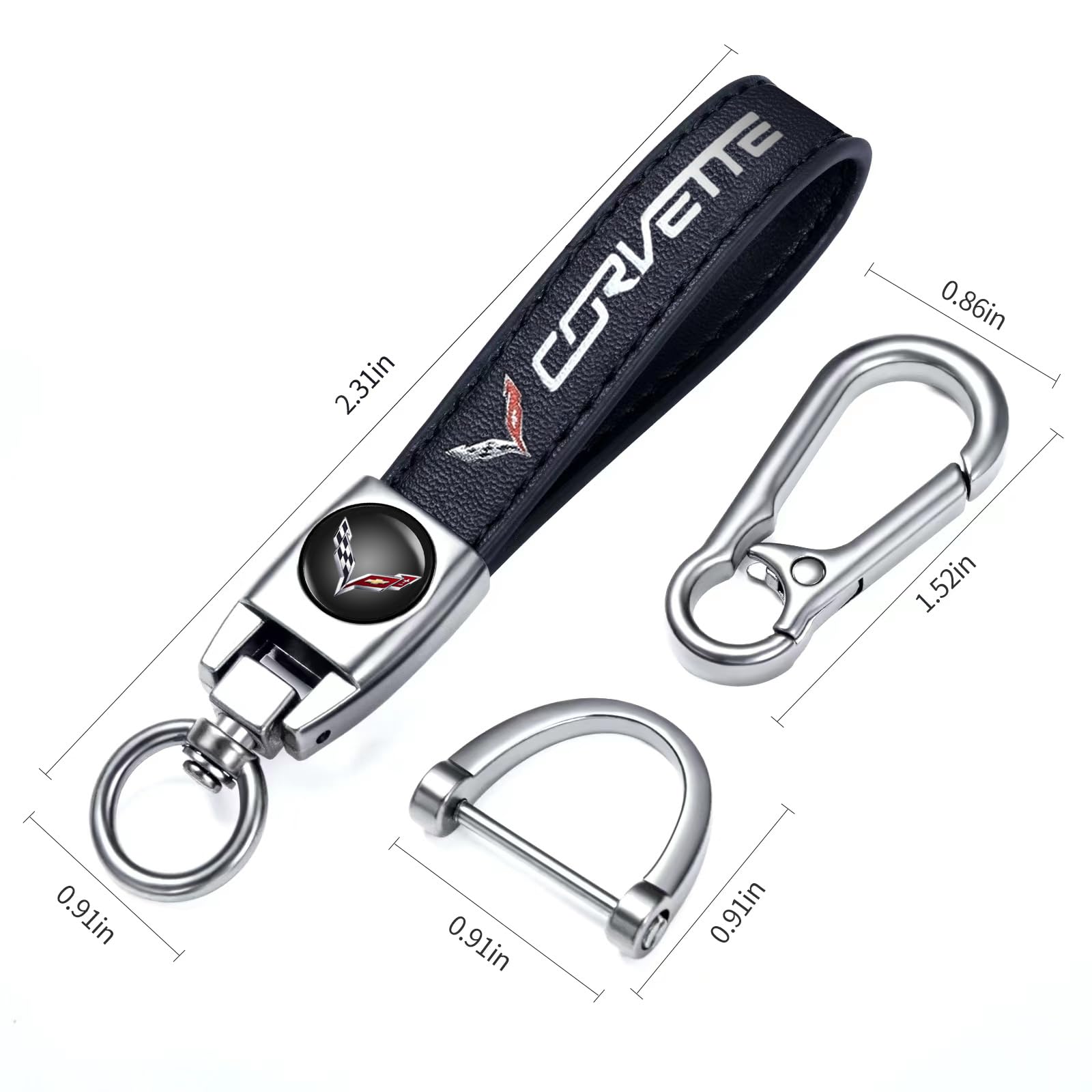 Genuine Leather Car Keychain Keyring Accessories Compatible with Corvette Series Car Keychains Family Present for Man and Woman（Black）