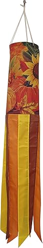 Miniatura 1 de Tela vibrante de 40 pulgadas para otoño y otoño, tiempo de cosecha de calabaza con media de viento de girasol con colas de colores amarillo, naranja