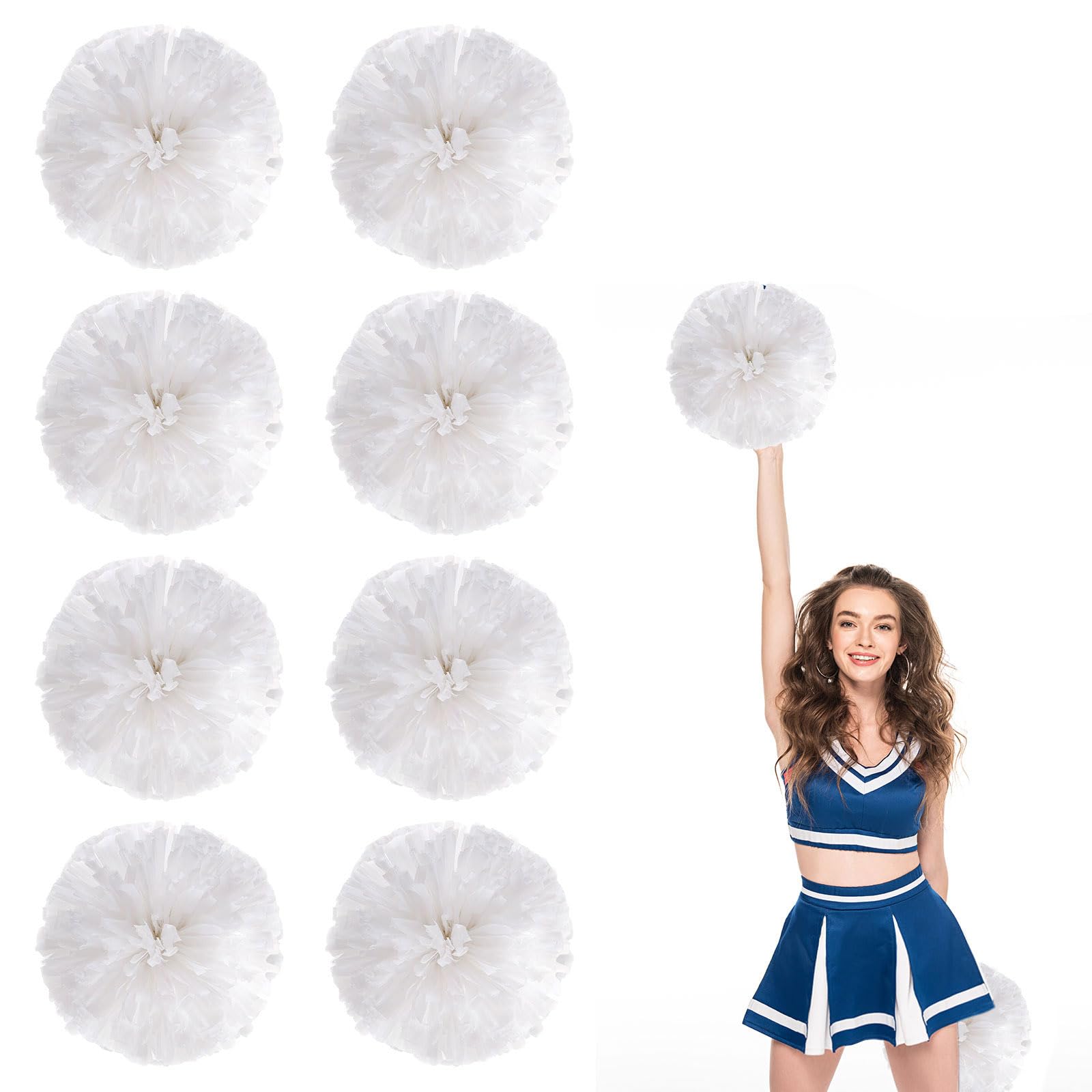 8 Pack Cheerleading pom poms,Cheer pom poms Sports Dance Cheer Plastic Pom Poms Cheerleading for Sports Team Spirit Cheering (White)
