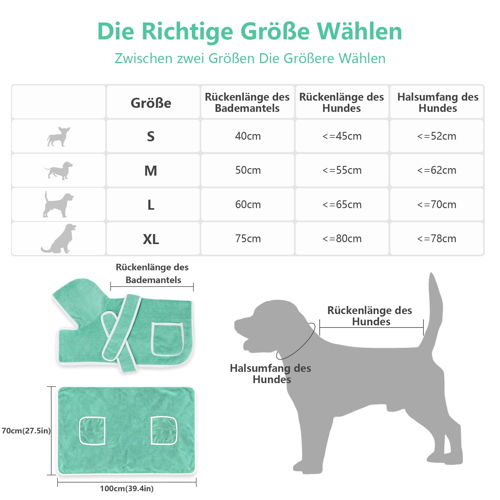 Hundebademantel Set mit Extra Großes Hundehandtuch und Aufbewahrungsbeutel, Stark Saugender Hundebademantel mit Verstellbarer Gürtel für Kleine, Mittlere und Große Hunde