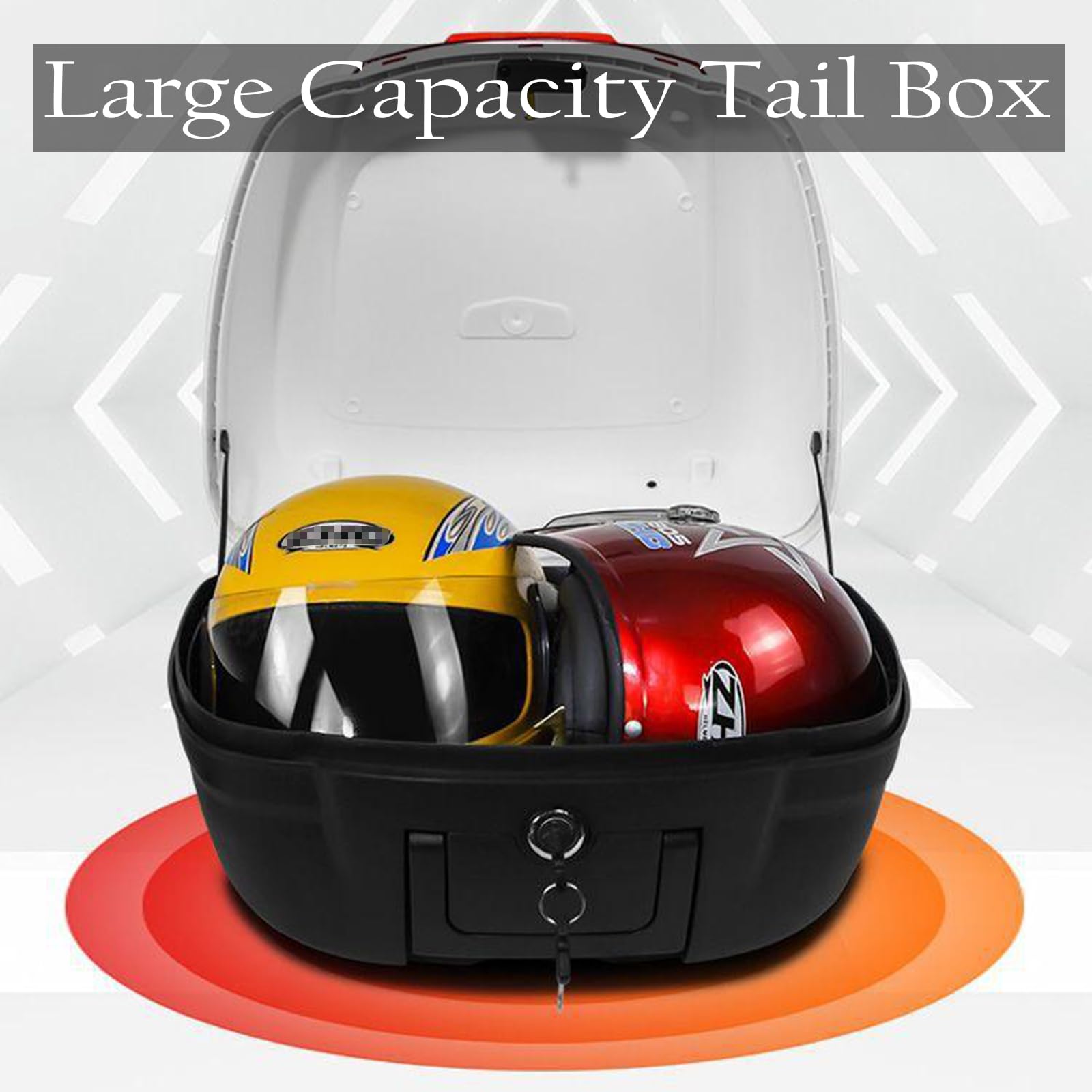 Bagażnik motocyklowy, 46L Uniwersalny motocykl Tour Tail Box Bagażnik Topcase Zamykany(Black+white)