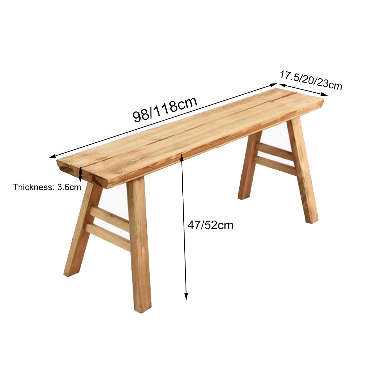 Banc bois de Rustique,Banc d'entrée en bois massif,Banc d'entrée Conception sans accoudoirs, Banc à chaussures en bois,Pour salle à manger, salon, couloir, chambre, stabilité structurelle(Beige,98X17.