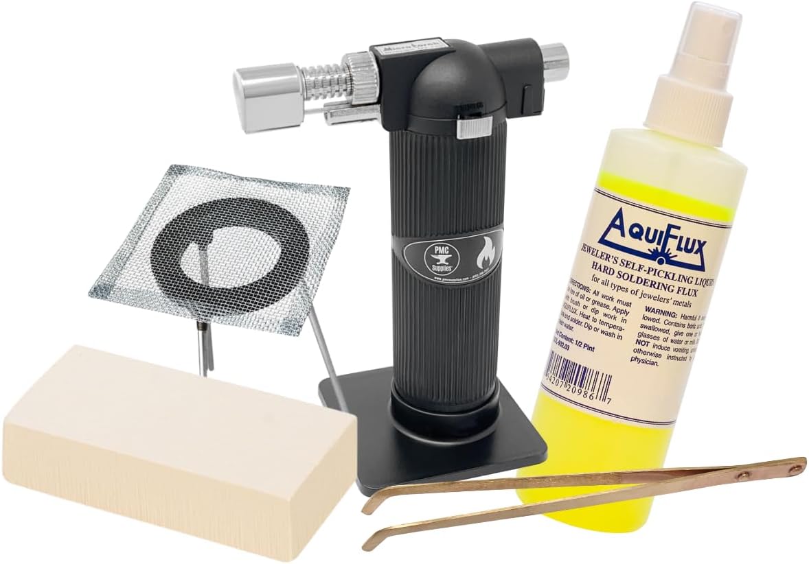 Advanced Soldering and Jewelry-Making Kit with Aquiflux Flux, Non-Asbestos Magnesia Block, Torch, Tweezers, and Heating Tripod
