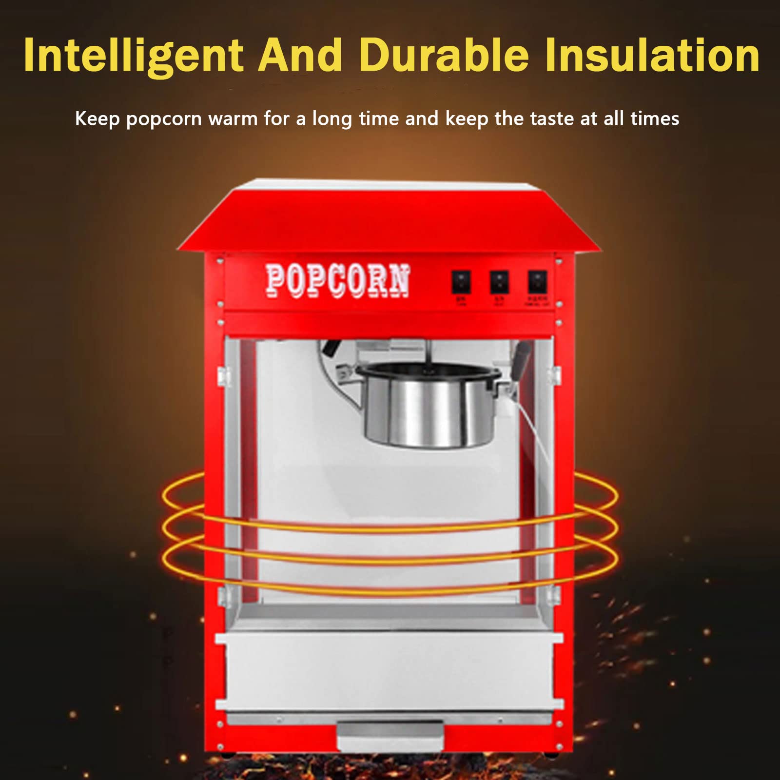 Professionale Macchina per Popcorn - Stile Cinema, 1600W Retro Macchina Popcorn Compatta ad Aria Calda Senza Grassi, Operazione con Un Pulsante, con Protezione dal Surriscaldamento, Senza Olio