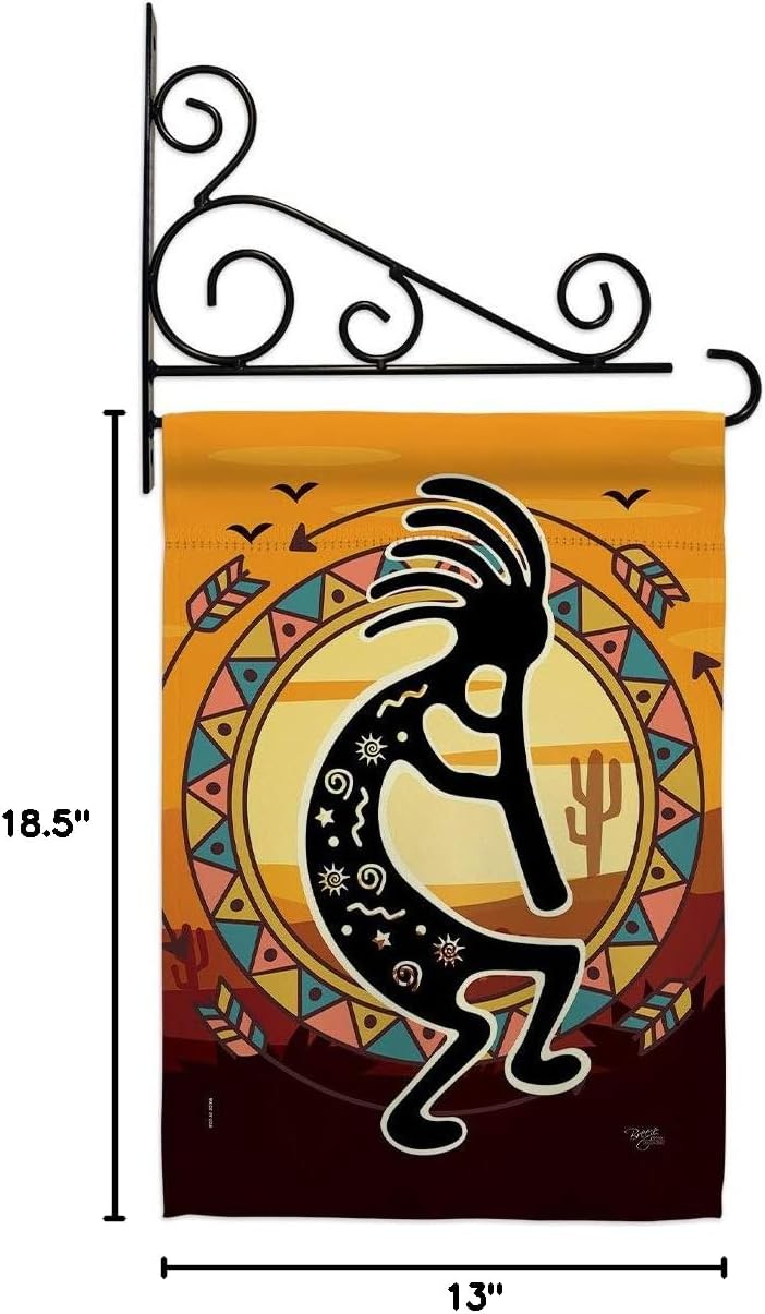 Kokopelli Playing Flute Garden Flag Set Wall Holder Country Living Southwest Desert Cactus Succulent Particular Area Small Decorative Gift Yard House Banner Double-Sided Made In USA 13 X 18.5