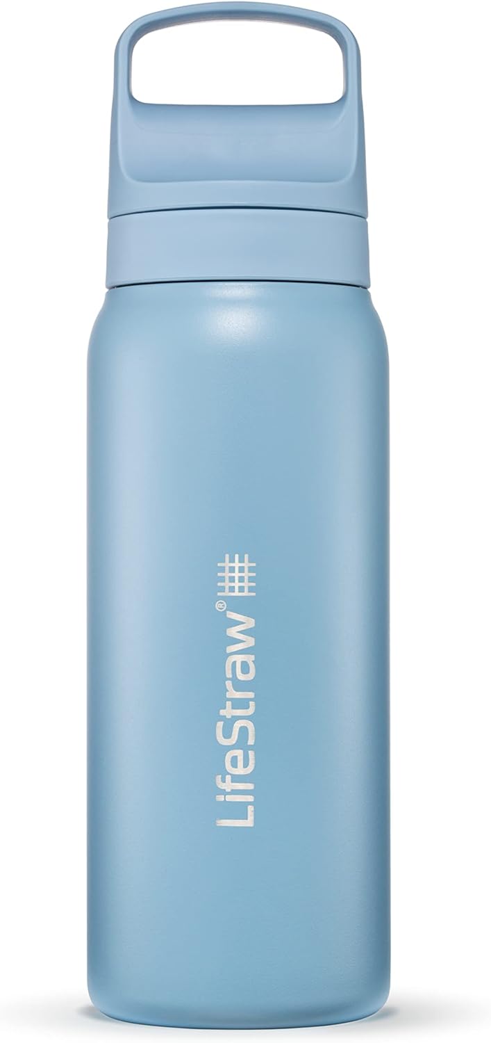 LifeStraw Go Series — Insulated Stainless Steel Water Filter Bottle for Travel and Everyday Use Removes Bacteria, Parasites and Microplastics, Improves Taste, 24oz Icelandic Blue product image