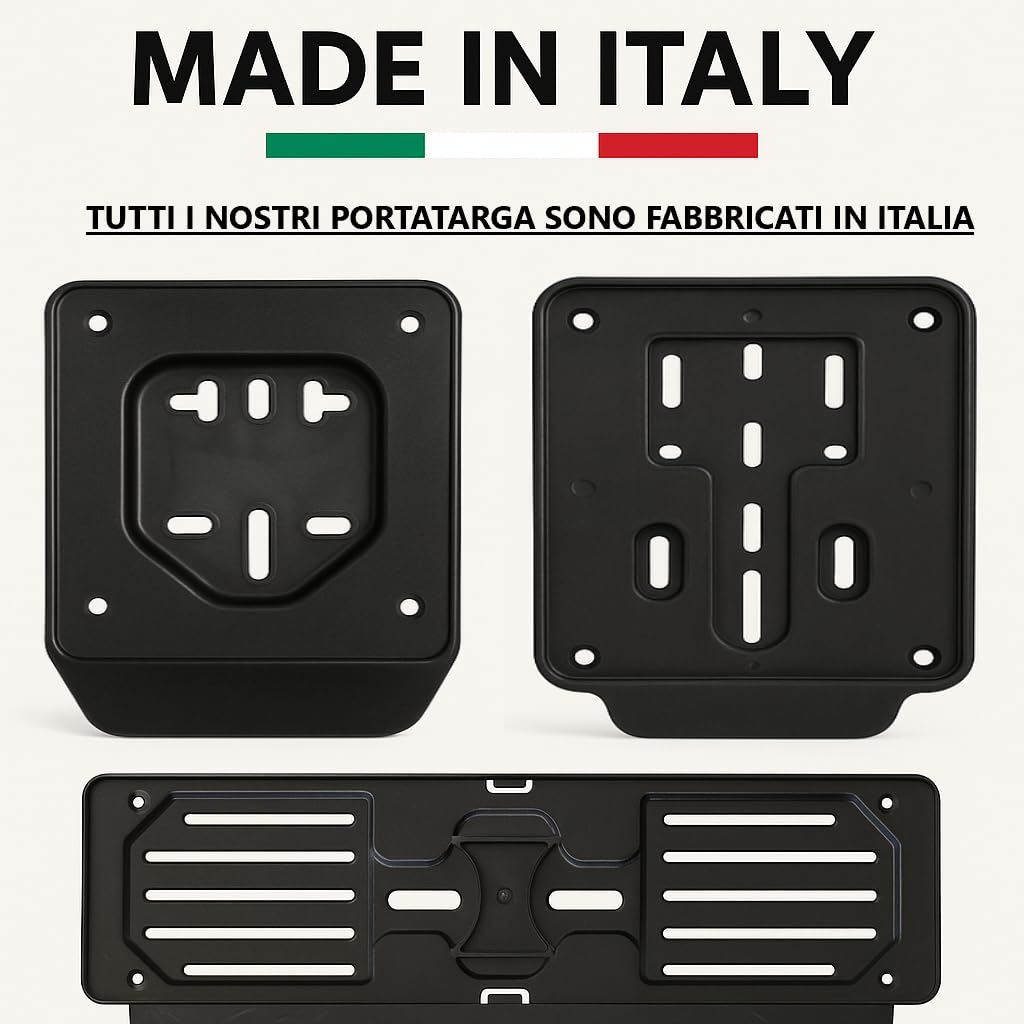 Porta Targa Universale Europeo per 50 CC GAMBC® - Porta targa Moto 50 - Portatarga motorino - Accessori Scooter 15x15,5 x targhe 14*12 + Bandella per adesivi - Plastica Alta Resistenza - Made in Italy