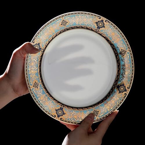 Miniatura 4 de Eplze YBK Tech - Plato de porcelana de hueso, plato de postre de cerámica para desayuno, té de tarde, patrón de sensación de arte barroco (plato de