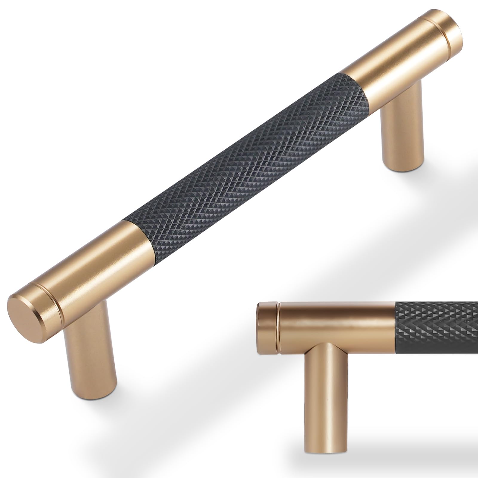 POVEFONK 20 Pack 3-3/4 inch(96mm) Black and Champagne Copper Kitchen Cabinet Handles Knurled Cabinet Pulls Black Drawer Pulls Kitchen Cabinet Hardware