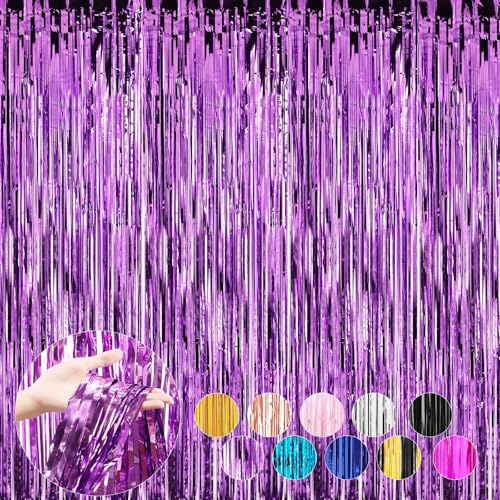 Image of 4 Pack Purple Foil Fringe Curtains Door Streamers Party Decorations 3.3 x 8.2 ft, Tinsel Curtain Fringe Backdrop for Parties, Door Fringe Birthday Streamers, Photo Booth Backdrops, Party Decor