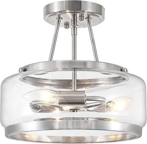 Miniatura 9 de Lámpara de techo moderna de cristal de níquel cepillado, lámpara de techo semiempotrada de 3 lámparas, lámpara de techo para pasillo, dormitorio,