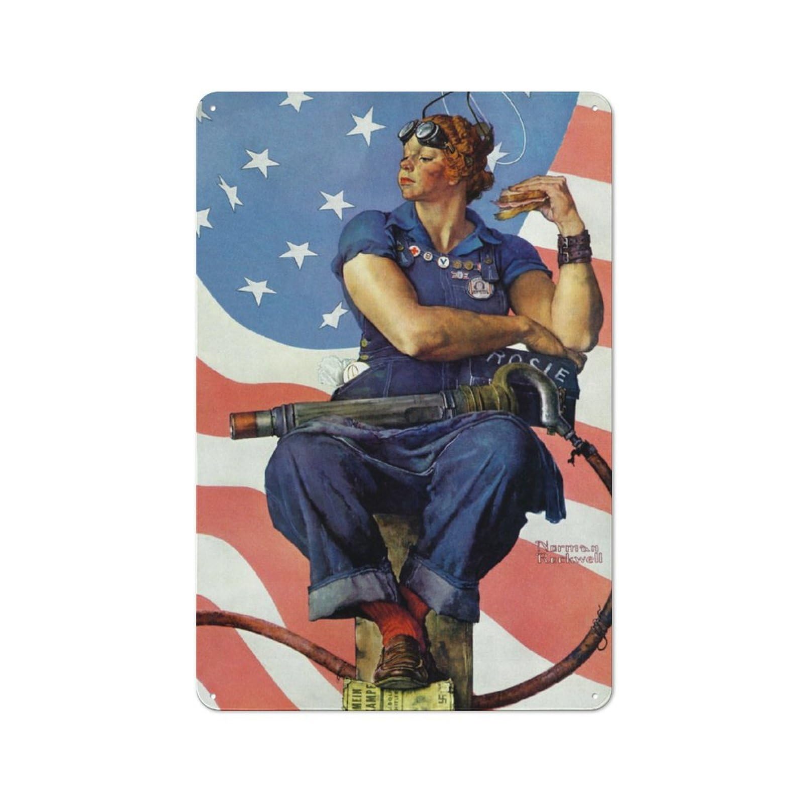 Junmoney American Lady Rustic Tin Sign 30X20cm For Living Room Or Hallway, Suited To Living Room Decor Lovers