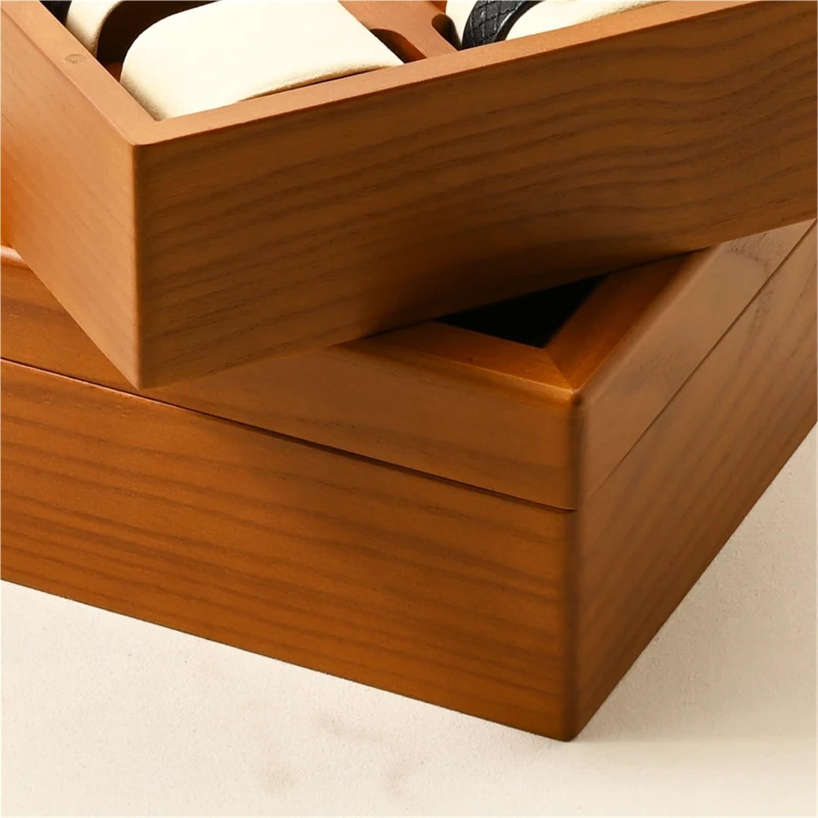 Caja de almacenamiento reloj madera Cubierta vidrio a prueba polvo