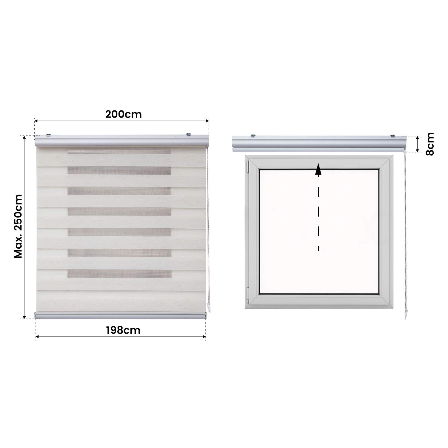 Estores Noche y Día Premium Alta Gama Fácil instalación 200x250 cm Lino | Estor con galería redonda y cadeneta en aluminio de Máxima Calidad para ventanas. El ancho de la tela mide 198 cm StoresDeco