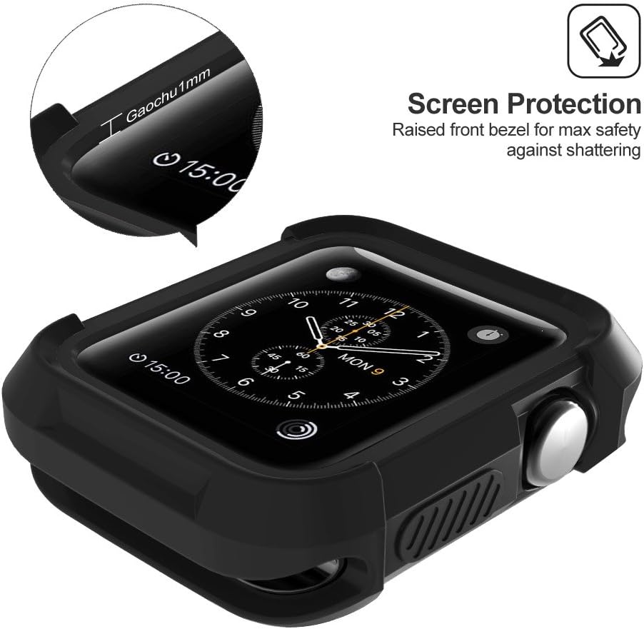 Compatible with Watch Case 42mm, Shock Proof Bumper Cover Scratch Resistant Protective Rugged Case Replacement for Series 3/2/1 42mm, Nike+, Black