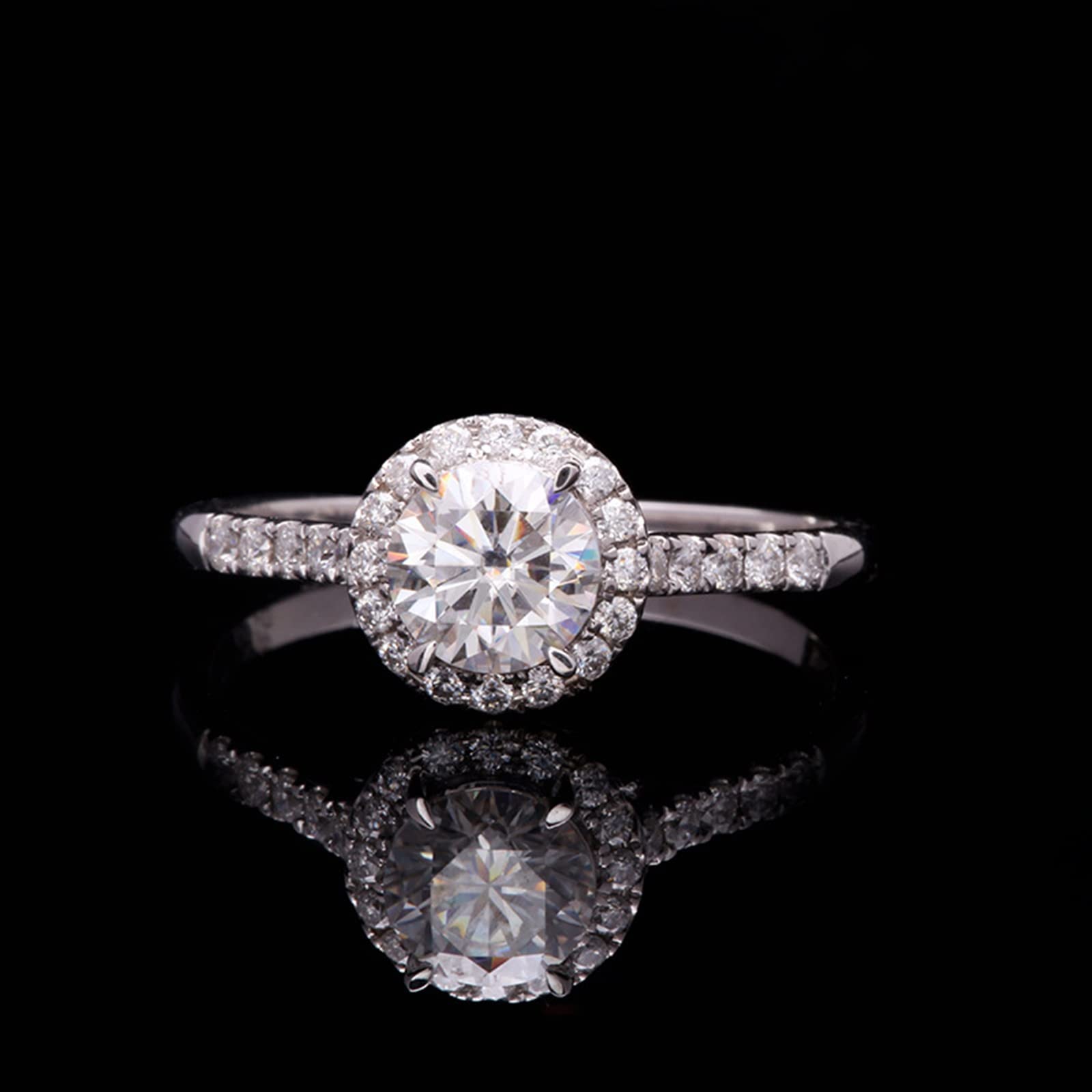 Anillos de piedras preciosas para mujer, oro blanco de 14 quilates/oro blanco de 18 quilates, forma redonda con moissanita de 0,5 quilates/diamante natural | Tamaño del anillo personalizado