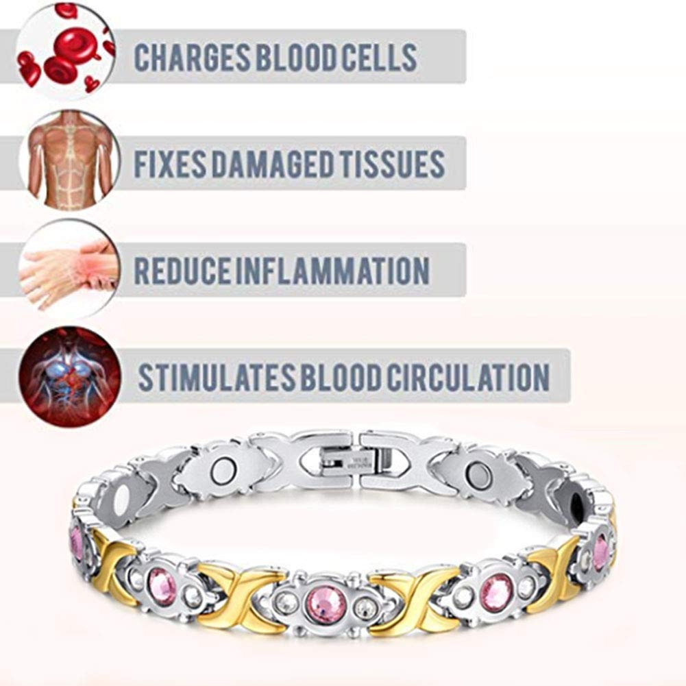 XINGYU Pulsera MagnéTica Dolor,Pulsera De Acero Inoxidable Hoja Forma Enlace 4 En 1 Pulsera De Terapia MagnéTica para Hombres Mujeres,Oro Plata,22 Cm, Silver Gold