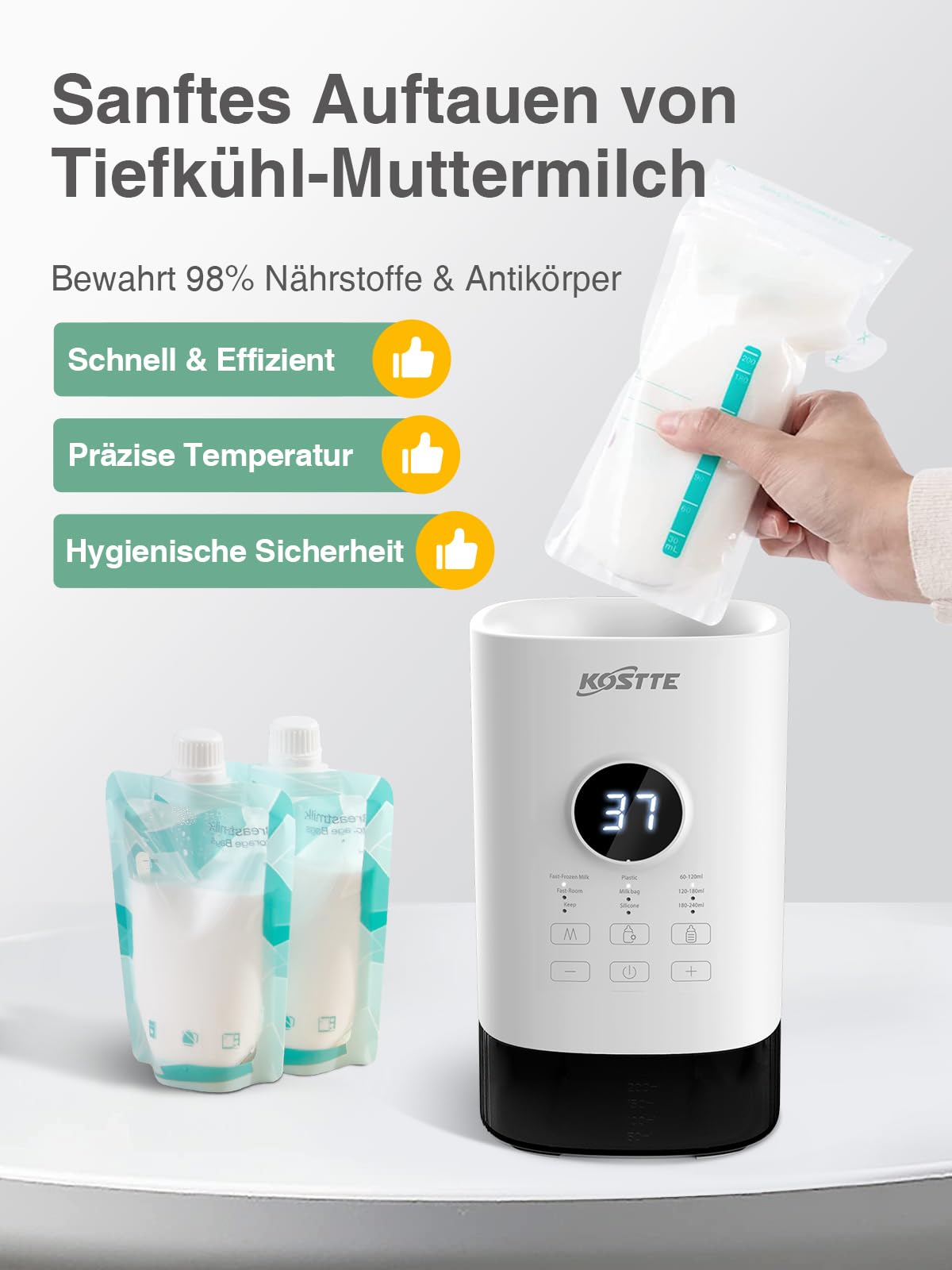 Flaschenwärmer Baby - Babyflaschenwärmer mit temperatur- Flaschenwärmer - Passend Für Alle Handelsüblichen Babyflaschen - Baby Bottle Warmer for Breastmilk & Milk (Weiß)
