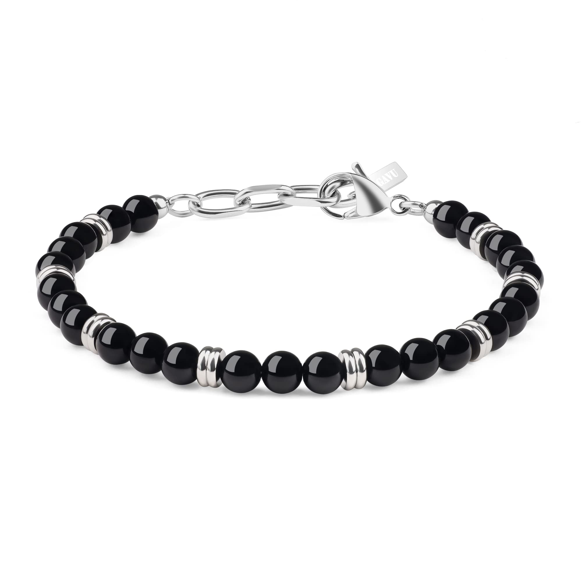 GAVU Pulsera de Acero Inoxidable para Hombre con Cuentas de Piedras Naturales y Cristales