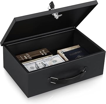 KYODOLED Fireproof Document Box with Key Lock,Safe Storage Box for Valuables,Fire Resistance Security Chest,Fireproof Box for Documents,Passport,Cash,Tablet 12.8'' x 8.4'' x 4.5'' Black