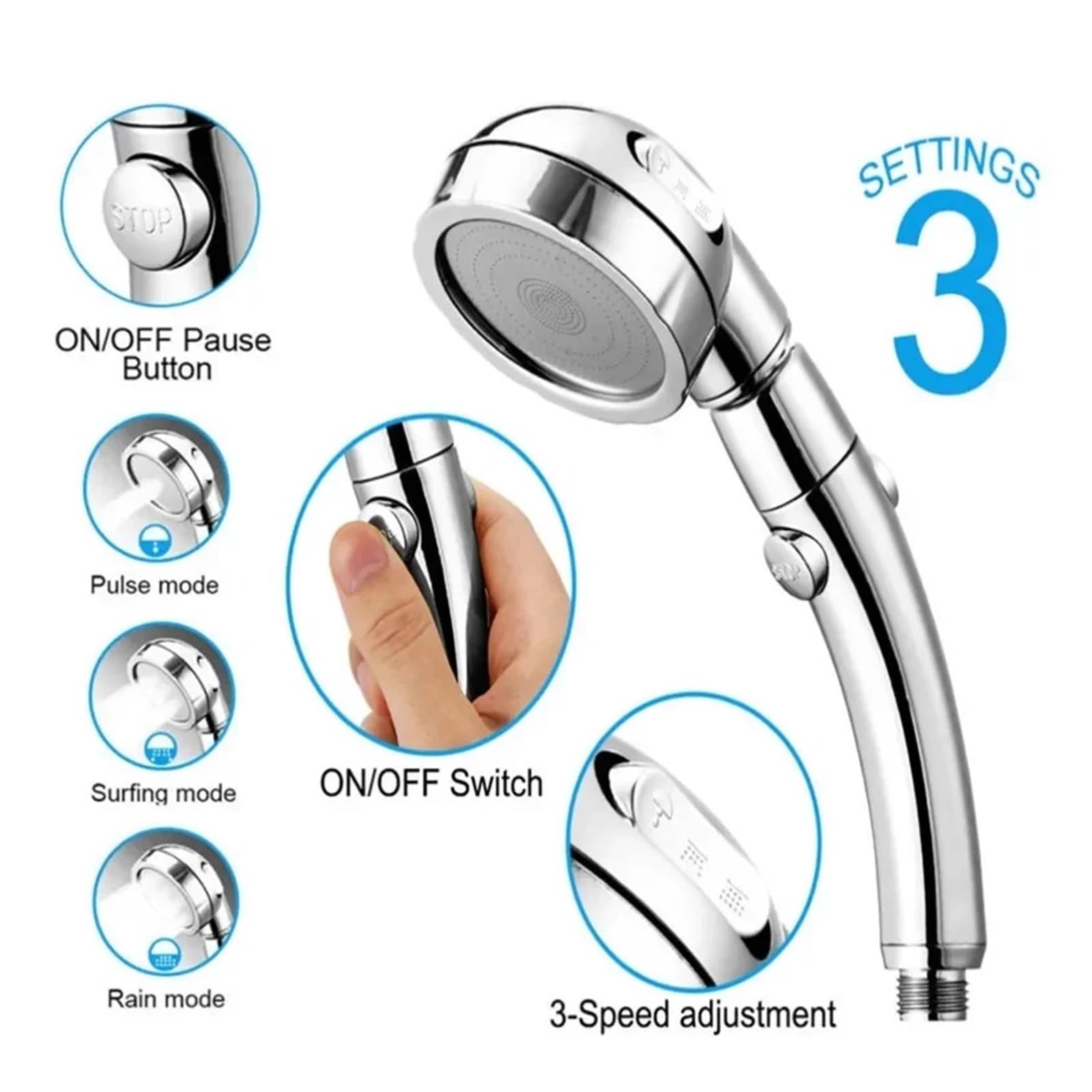 Pommeau De Douche, 3 Modes De Pluie Haute Pression, Universel