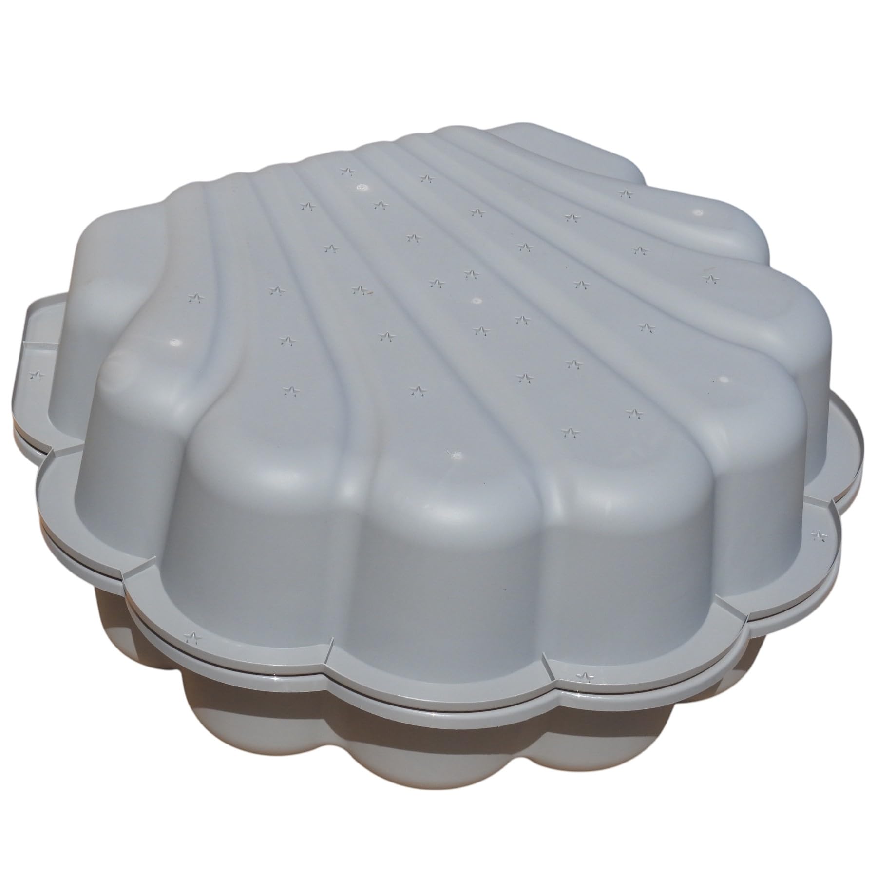 Lot de 2 bacs à sable en forme de coquillage en plastique avec couvercle (gris avec étoiles de mer)