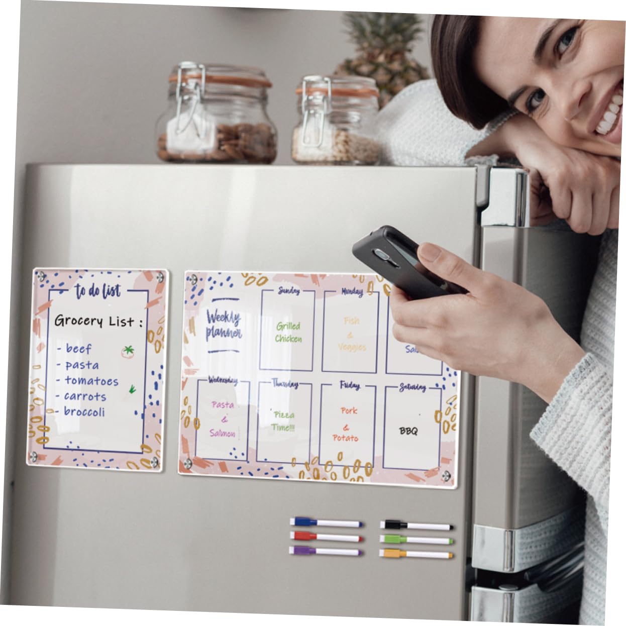 SEWACC Kühlschrankplaner Magnetische Trockenlöschtafel Abwischbare Planungstafel Für Küche Memo Board Tagesplan Memo-tafel