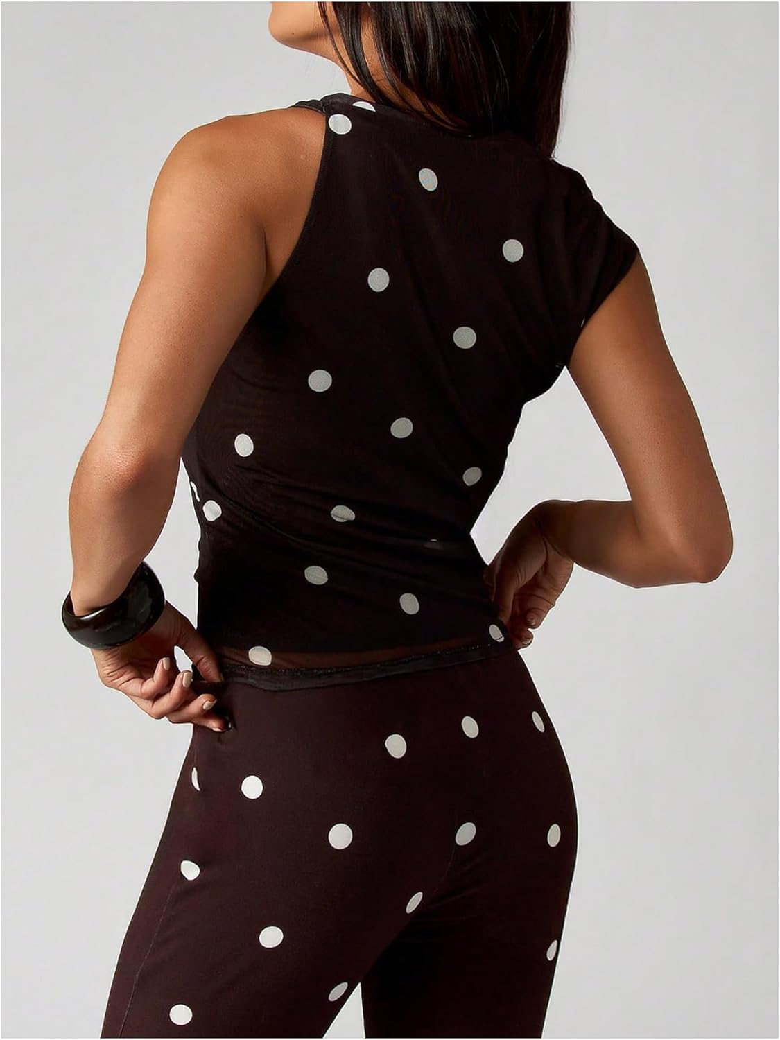 Milumia Women's Cowl Neck Polka Dots Top Draped Sleeveless Going Out Rave Tank Tops - Image 3