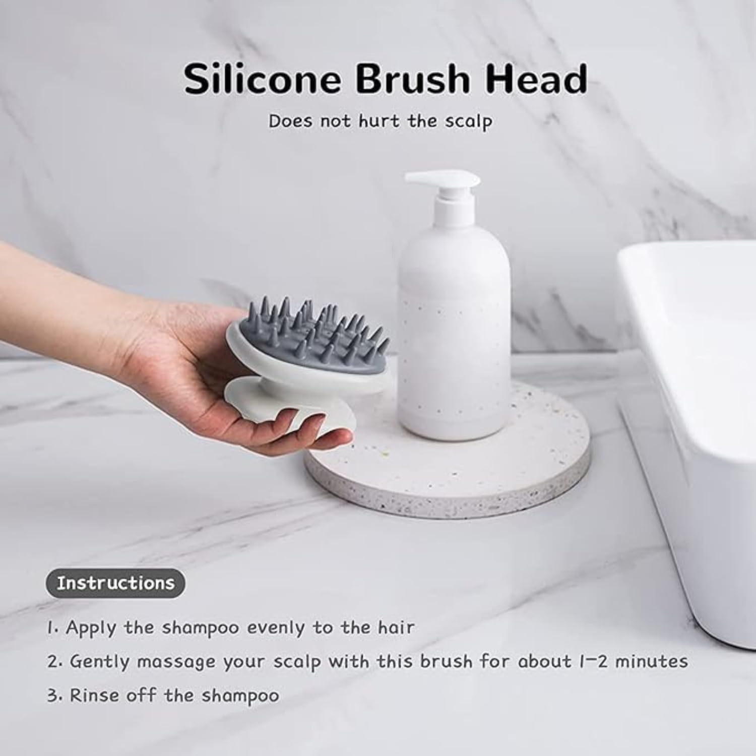 SwissHome Silicone Bristle Hair Scalp Massager Brush for Gentle Anti-Dandruff Exfoliation and Scalp Care - Soothing and Invigorating Shampoo Brush |White|(PACK OF 1) 3
