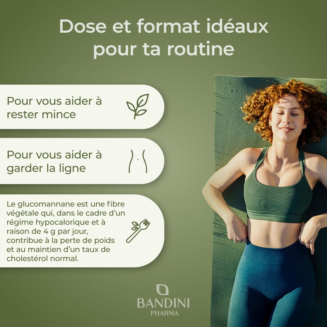 Bandini® Glucomannane Konjac Extra Fort - 240 Gélules 4200mg par jour - Glucomannan enrichi en Chrome, Inuline et Vitamine B3 - Fibre végétale de la racine de konjac - Supplément puissant et efficace