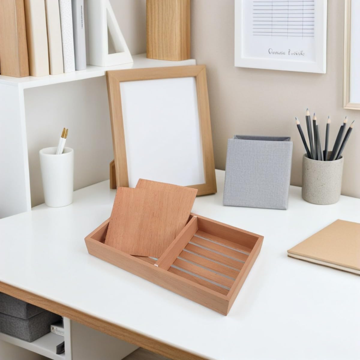 PLAFOPE 1 Set Zigarrenaufbewahrungsbox aus Holz mit Feuchtigkeitsblättern – Zigarrenablage aus spanischer mit verstellbarer Breite für Schreibtisch und Schublade