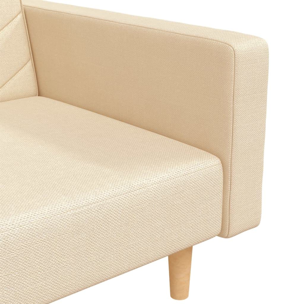 Sofá cama de 2 plazas con marco de madera y 2 cojines en tapicería de tela crema para sala de estar u oficina como cómodo asiento y cama de dormir que ahorra espacio