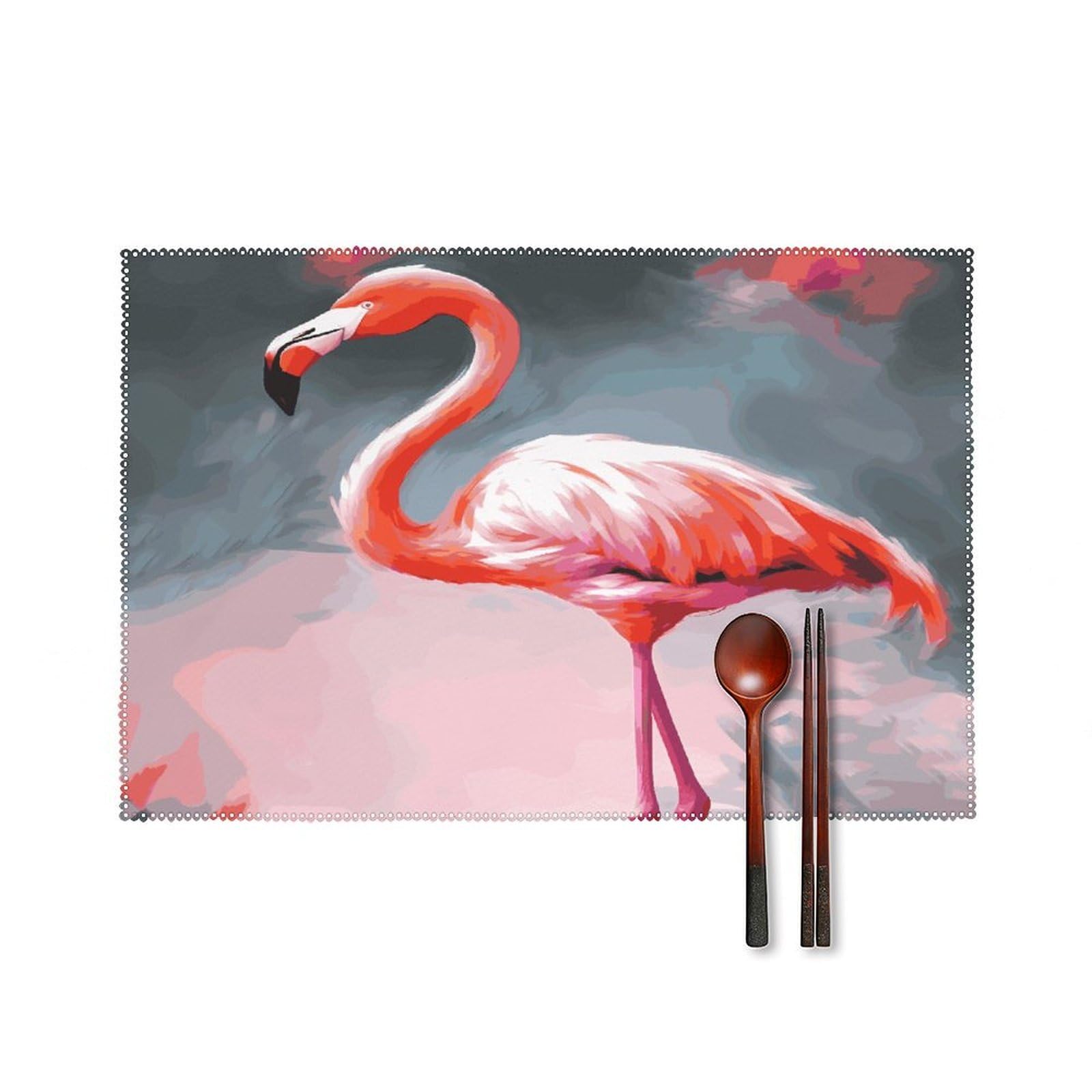 Painting Flamingo Placemats Set of 4 Canvas Place Mats Non-Slip Heat Resistant Table Mats Washable Waterproof Placemat Wipeable Tablemats for Kitchen Dining Decor Place Mat