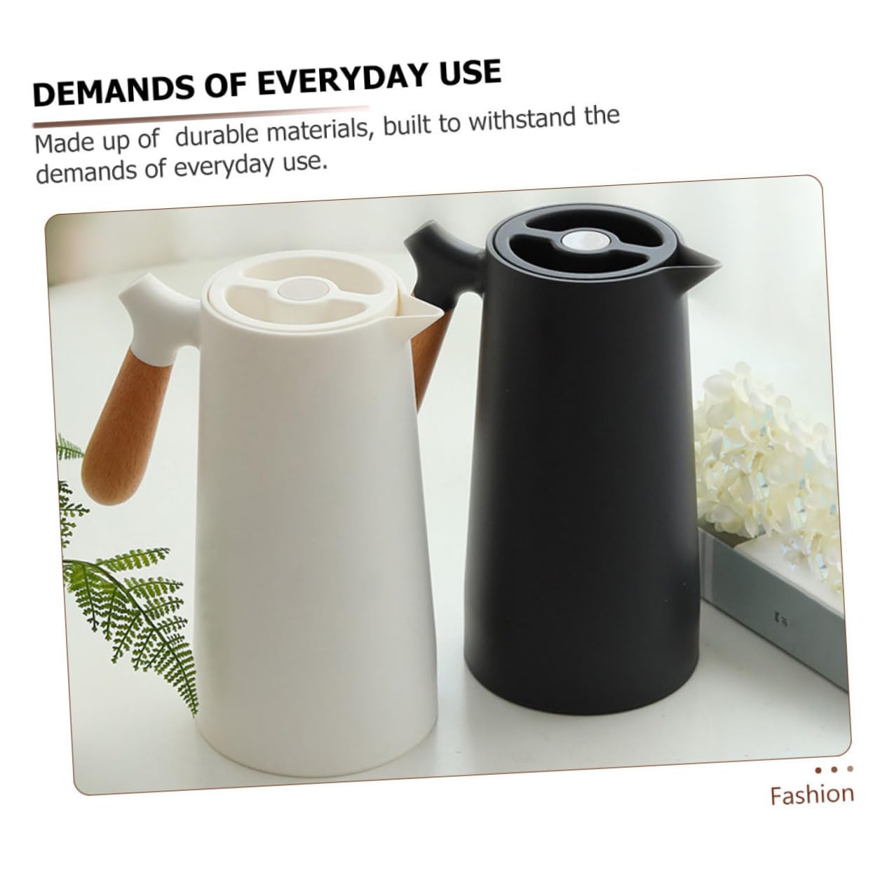 1-liter Thermoskanne mit Holzgriff, Schwarze Warmhalteflasche