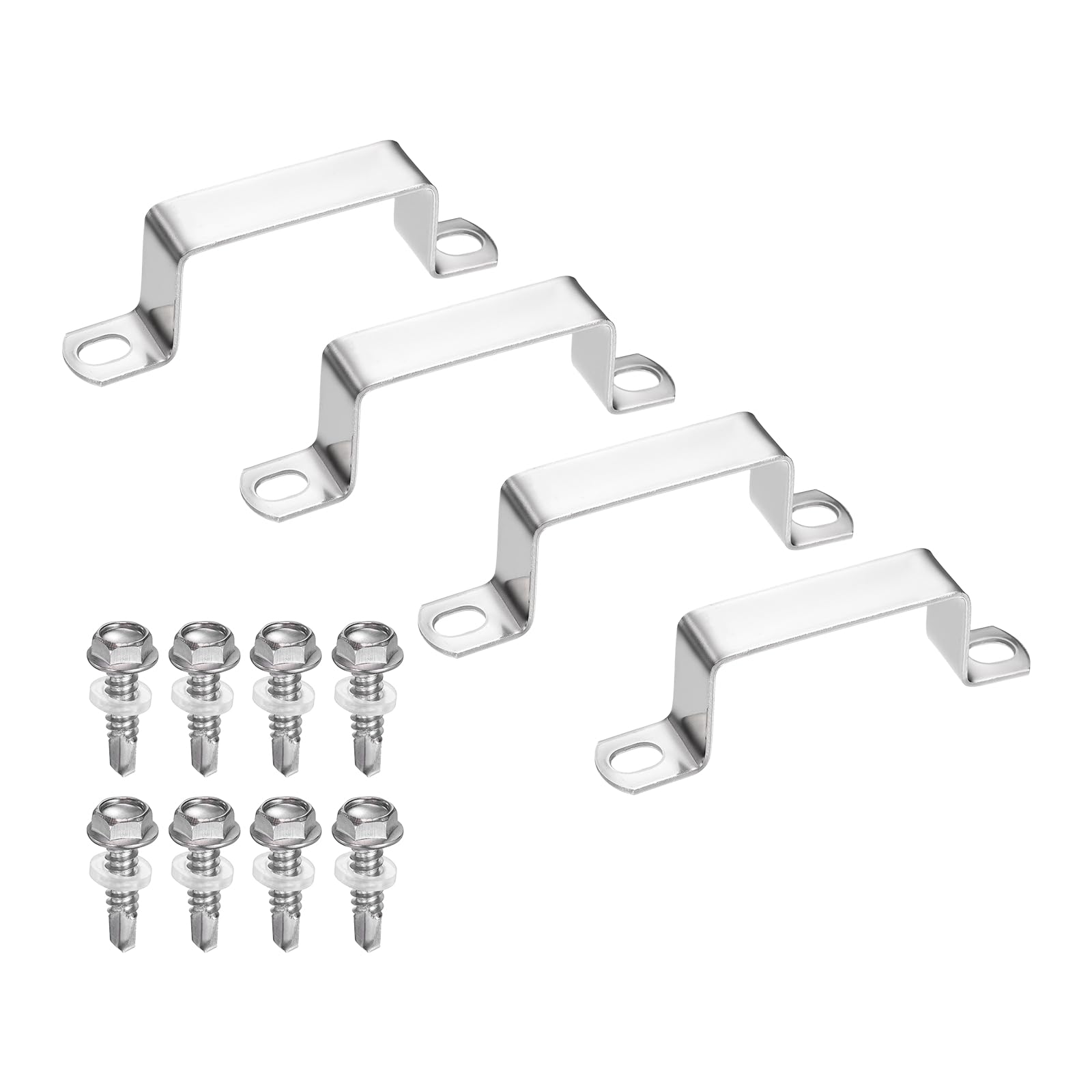 sourcing map 4set U Shaped Connector Bracket 60x30mm 304 Stainless Steel Square Pipe Clamp with Self Tapping Screw Square Tube Buckle for Pipe Hose Cable Automotive Parts, Silver