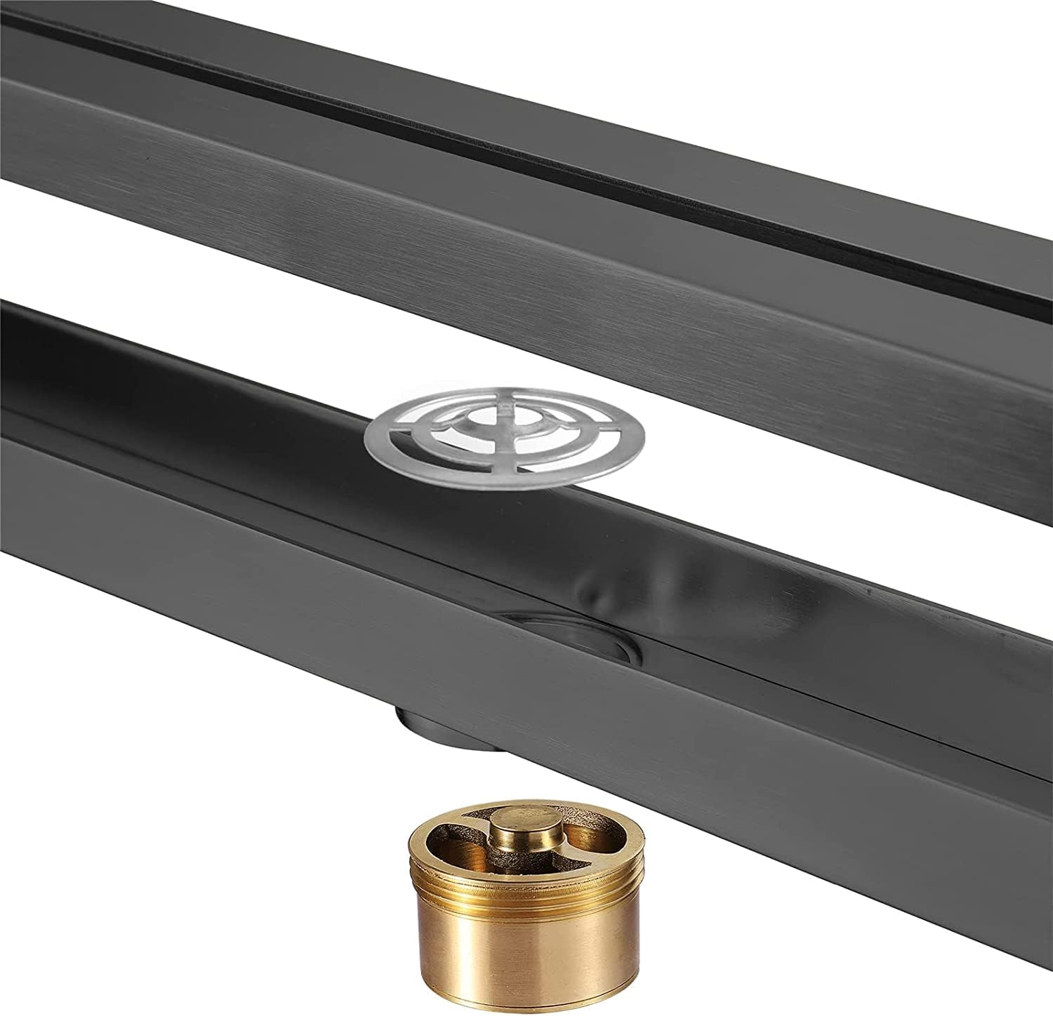 Drain Covers,Sink Plug,Strainer,Linear Shower Drain 304 Stainless Steel Linear Shower Floor Drain Rectangle Deodorizer Shower Waste Drain 600×55×25MM Linear Drains,Black (Color : Gris)