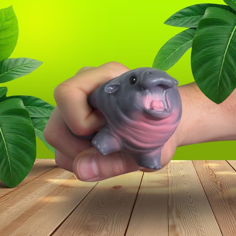 Squishmy Hippo – Pygmy Hippo-Inspired Squishy Stress Relief Toy – Adorable Silicone Desk Companion – Satisfying Squeeze for Anxiety Relief – 3.8” Cute Animal Fidget Gift for Adults & Teens