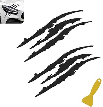 2 PCS Claw Mark Car Decal, Monster Claw Scratch Stripe Sticker, Waterproof Vinyl DIY Headlight Hood Body Decor with Plastic Scraper, Universal for Most Cars Black