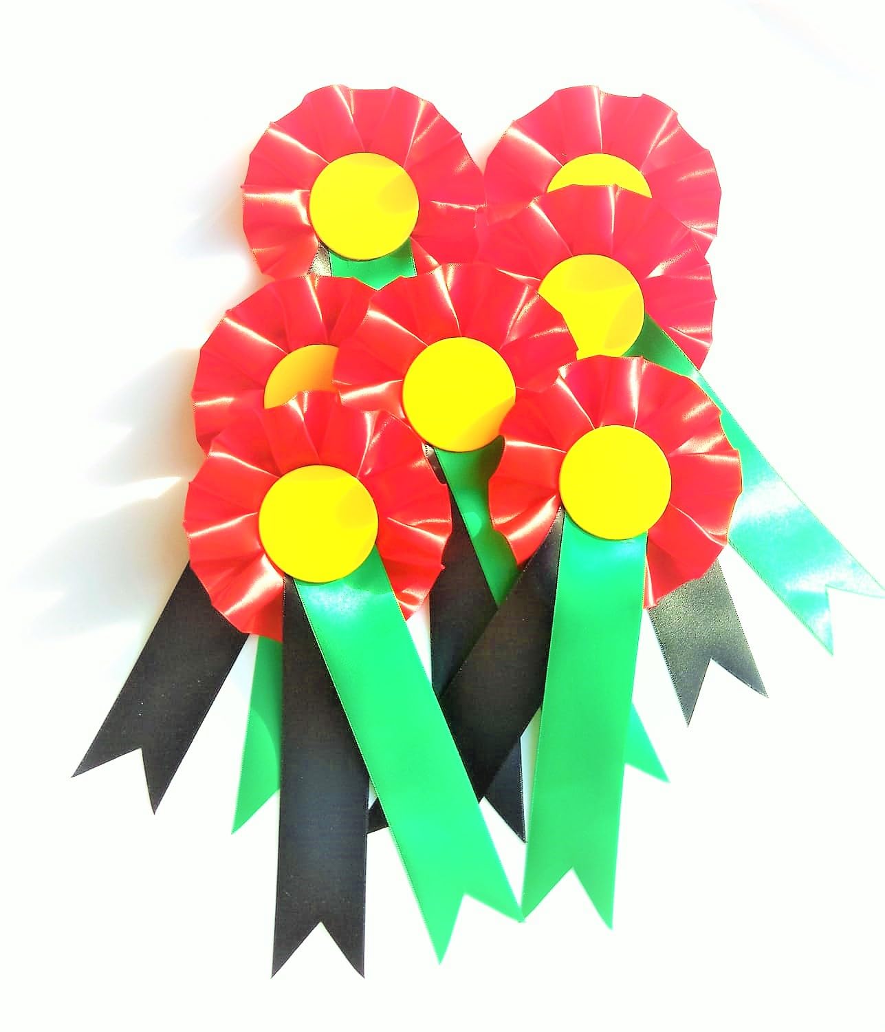 10 X 1 Tier Blank Rosettes Red Yellow Green Black Rosette Pins Prizes Sport Competitions Funeral Birthday Occasions School Awards Sporting Awards Pin Pan African colours Black history