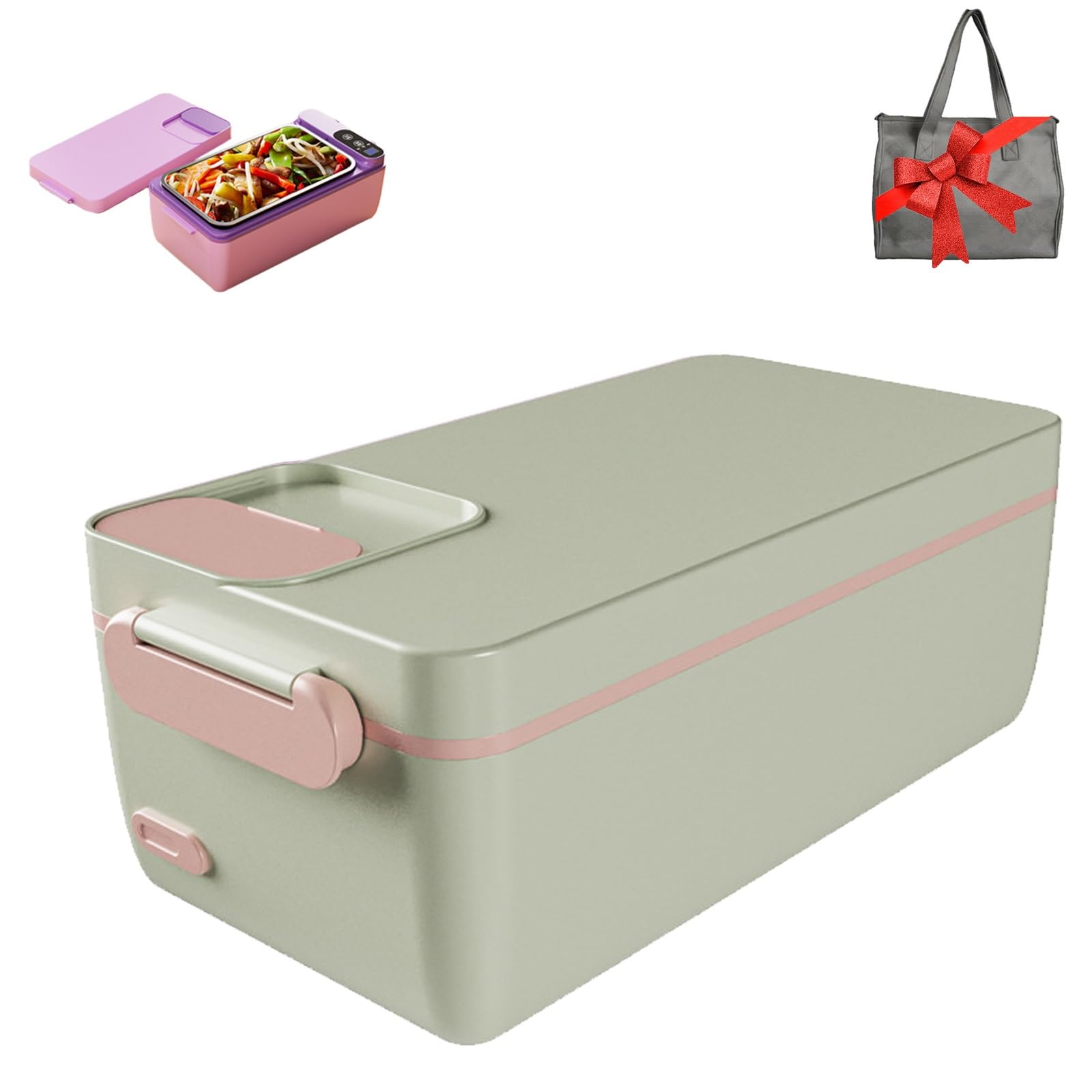 Lunch box elettrico riscaldato, scaldavivande ricaricabile con borsa termica, batteria integrata da 3200 mAh, contenitore in acciaio inossidabile rimovibile, lunch box autoriscaldante senza fili(Green