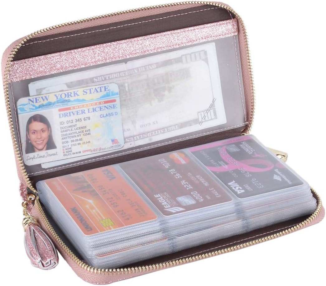 Credit Card Holder Wallet Womens Zipper Leather Case Purse RFID Blocking