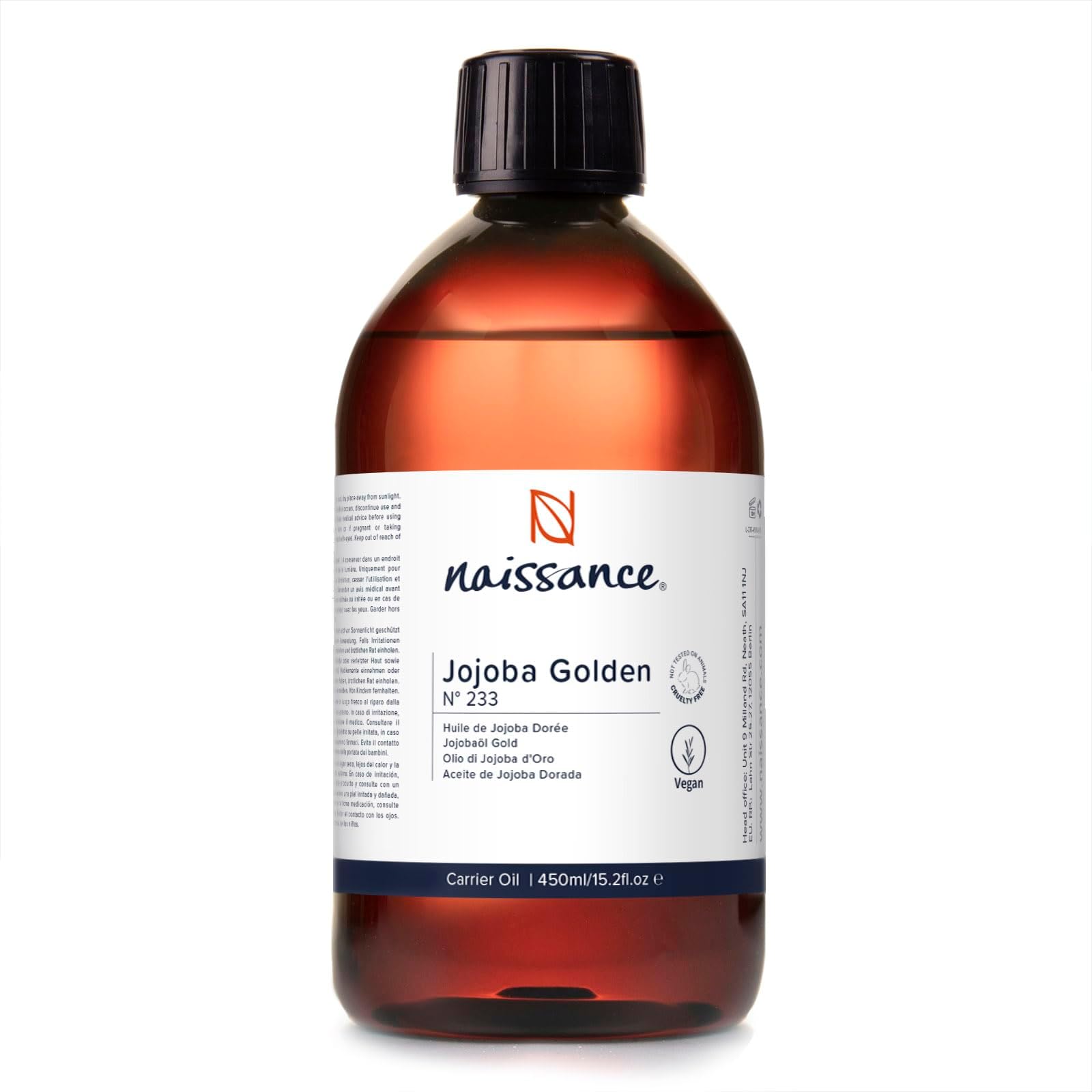 Golden Jojoba Oil (no. 233) - 450ml - for Skin, Face, Beard, Nails, Hair, Body, Scalp - Massage, Aromatherapy, Natural DIY Beauty