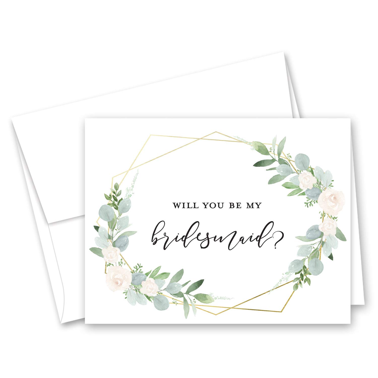Geometric Watercolor Greenery & Floral Will You be My Bridesmaid Card, Bridesmaid Proposal Card, Maid of Honor Card - Set of 10