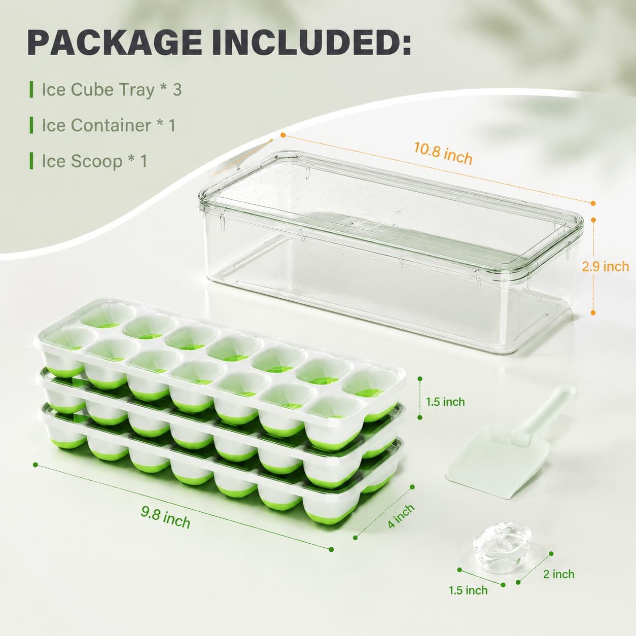 3-Pack Ice Cube Trays with Lids - 42-Cube Durable Silicone & Plastic Easy Release Ice Molds with Storage Container & Scoop for Kitchen, RV, Cocktails, Coffee & Drink