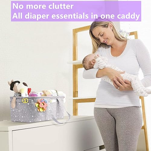 Miniatura 2 de Organizador de pañales para bebé, cesta de pañales portátil extra grande, organizador de pañales, bolsa de mano para cambiador, cesta de baby shower