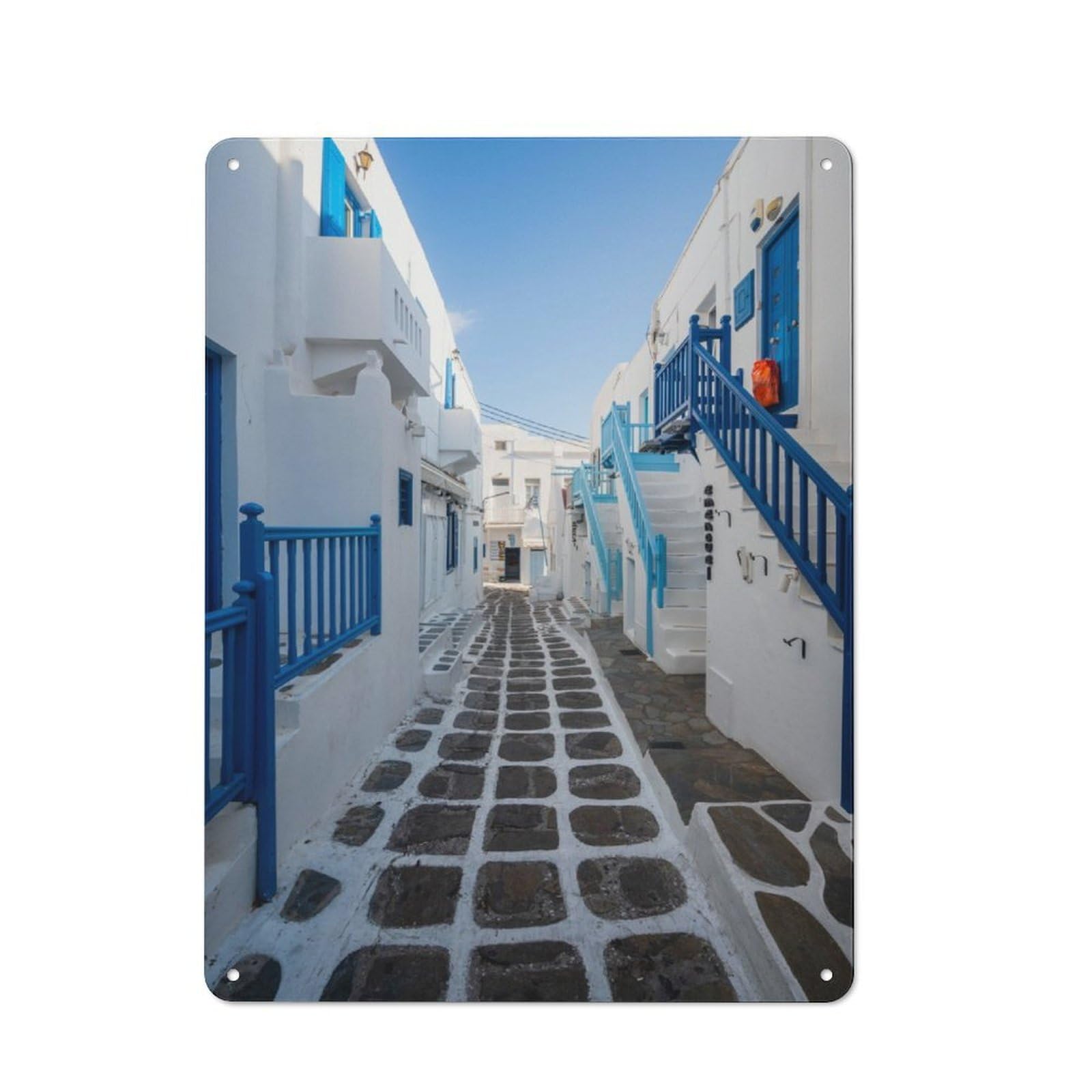 Junmoney Famous Blue Alley Mykonos Industrial-Style Metal Plaque 40X30cm For Hallway Wall, A Winter Wall Decor Update For Hallway Decor Lovers