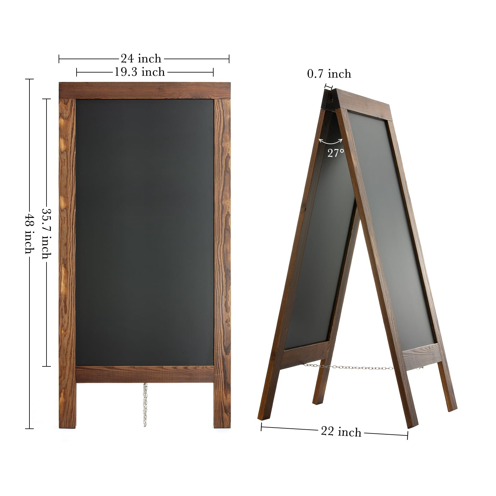 DAHAPYBOO Deska do kanapek 122 cm x 61 cm lite drewno sosnowe rustykalny brąz, tablica kredowa, tablica tablicowa, znaki na zewnątrz, sztaluga tablicowa, ramka tablica kredowa, tablica menowa