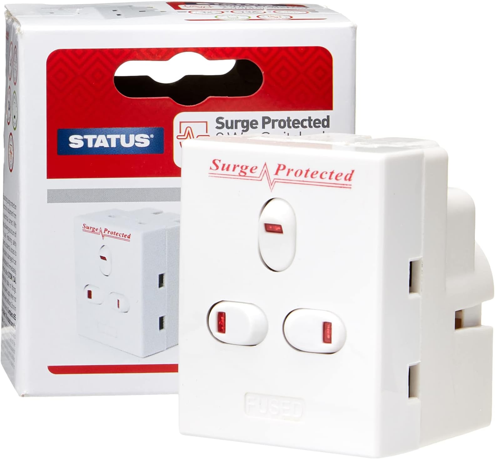 STATUS 3 Way Multi Plug Adapter | UK 3 Pin Multi Plug Adaptor | Individually Switched Fuse | S3WASPSCX2