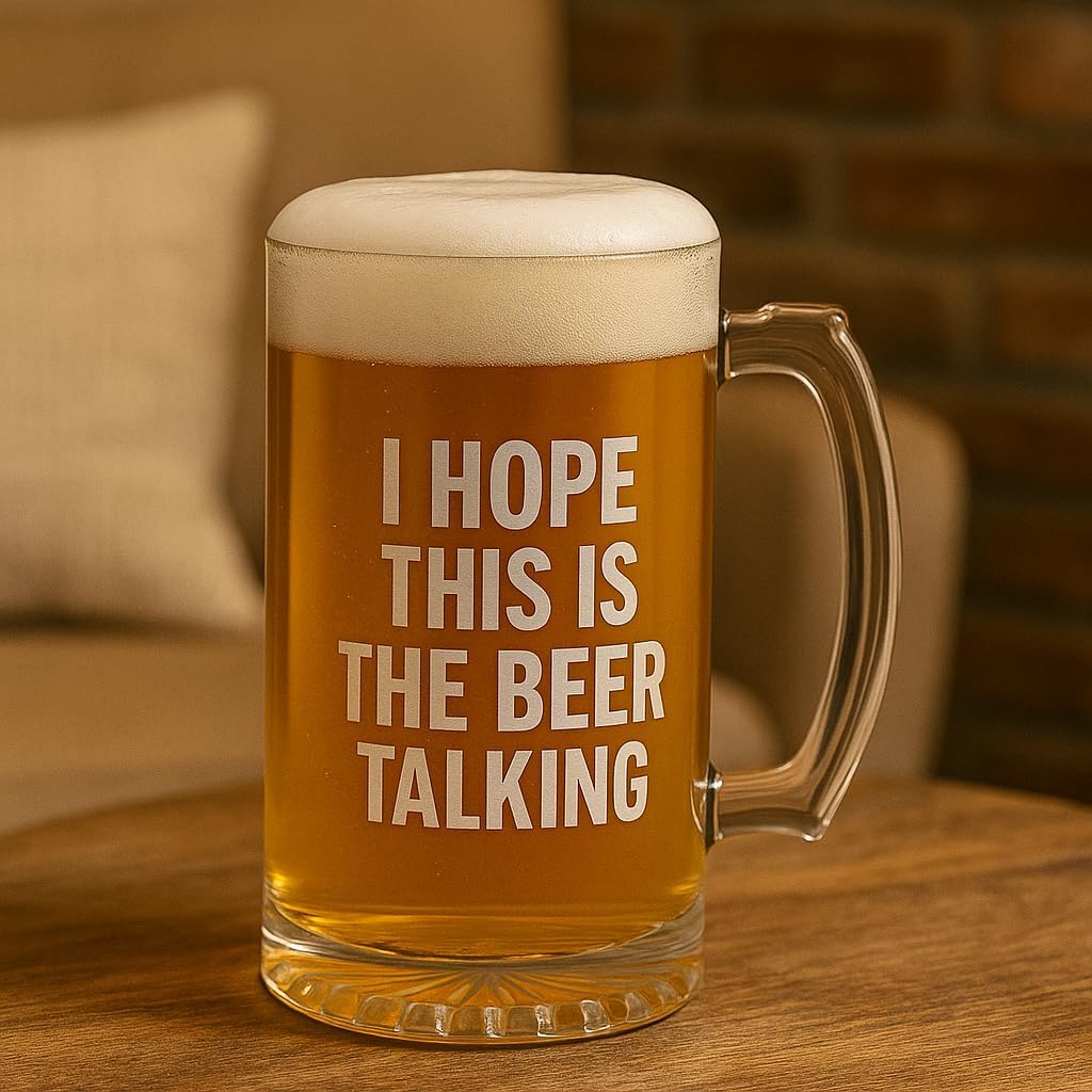 Customized Glass Beer Mug with Text or Logo Upload, 25oz Classic Beer Stein, Personalized Beer Lover Gift with Sandblasted Finish, 2x Better Than Laser Engraved, Design Lasts Lifetime of Mug (25oz)